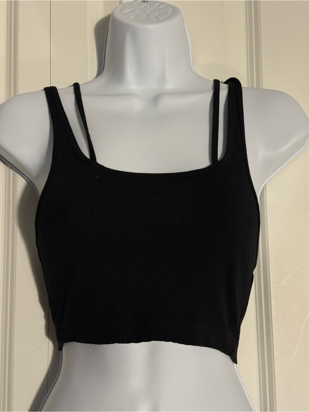 Zara Black Ribbed Double-Strap Crop Tank